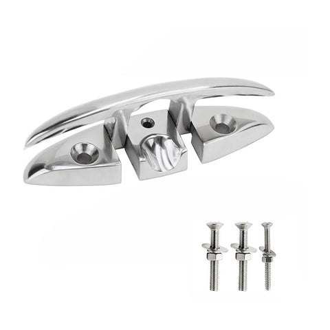 Stainless steel folding boat cleat with mounting screws; marine-grade hardware for yachts and kayaks (pack of 1).