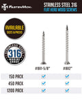 #8 x 2 Marine Grade 316 Stainless Steel Deck Screws, 450 PCS - Flat Head T20, Type 17 Point, Rust Resistant, Quick Drive with Strong Grip for Outdoor Wood Projects, Bit Included.