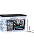 #10 x 3 Marine Grade Type 316 Stainless Steel Wood Screws - 300 Pack with T25 Bit - Torx Flat Head Type 17 Point