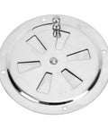 Front view of marine-grade stainless steel 4-inch vent grille with side knob for boats and RVs