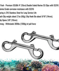 Marine Grade 4 Inch Double Ended Clips Bolt Snaps With SS316 Spring Stainless Steel For Marine Use 100mm Length Stainless Construction