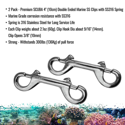 Marine Grade 4 Inch Double Ended Clips Bolt Snaps With SS316 Spring Stainless Steel For Marine Use 100mm Length Stainless Construction