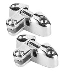 Two polished chrome stainless steel Bimini top deck hinges, 180-degree rotating marine hardware for boats