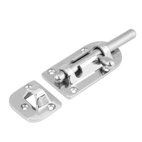 Boat door lock latch, 316 stainless steel marine hardware with slide bolt and strike plate, 90mm length
