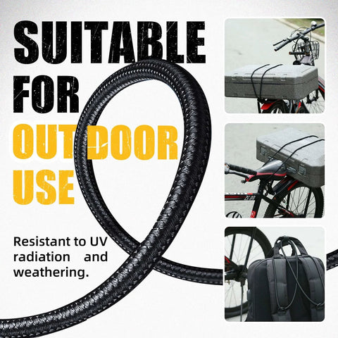 Heavy Duty Marine Grade Bungee Cords Roll 1/4 Inch By 100 Feet showing outdoor use for securing gear on bikes