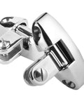 Stainless steel deck hinge for Bimini top; 180-degree rotating marine hardware.