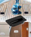 Set of four ABS embedded deck latches for boat decks; black oval recessed pull and white variants shown.