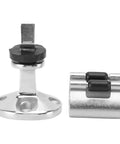 Qqmora door stopper catch and holder set in polished marine-grade 316 stainless steel with black rubber bumpers, 2-piece set