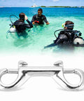 Close-up of Hamwesh double-ended snap hook in 316 marine-grade stainless steel, 77mm, one-hand trigger