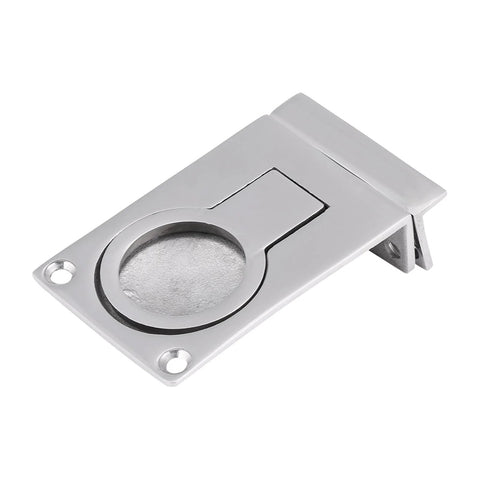 Stainless steel boat hatch lock with ring handle, flush-mount, mirror-polish 316 marine grade