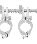 Front view of two marine-grade stainless steel jaw slide clamps for bimini canopies