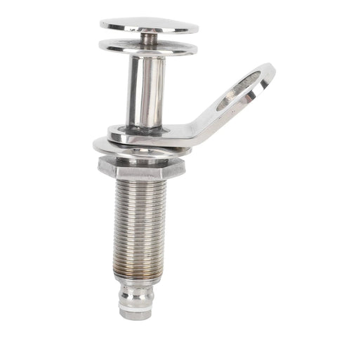Side view of 304 stainless steel retractable boat cleat with threaded deck-mount shaft and release lever