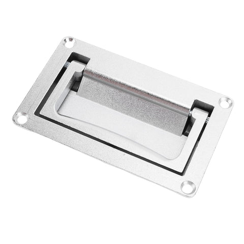 Recessed hatch handle, zinc alloy, flush-mount pull with spring-loaded folding mechanism (front view)