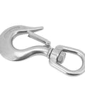 1.3in stainless steel rotating clevis slip hook with latch, 360-degree rotation, marine-grade