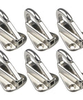 Six stainless steel marine-grade snap hooks with mounting holes