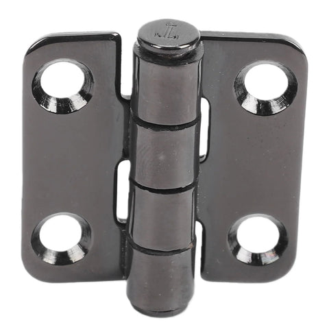 AKLOSIPY front-view stainless steel butt hinge, 38x38 mm, black finish, two screw holes per leaf.