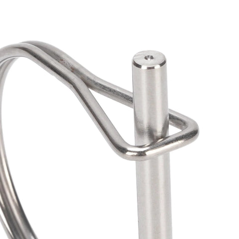 Close-up of marine-grade stainless steel shaft locking pin with wire loop