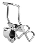 Stainless steel fishing rod holder with rail-mount clamp, 360-degree adjustable and locking mechanism.
