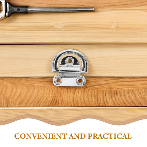 D-ring tie-down anchor, 316 stainless steel with polished finish, surface-mount, installed on wooden deck.