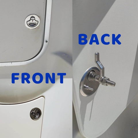 Marine Grade Stainless Steel Boat Cam Latch With Flush Pull Handle And Reinforced Back Plate For Strength, installed view