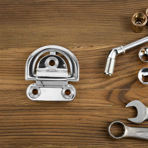 D-ring tie-down anchor, marine-grade stainless steel 316 with surface-mount base