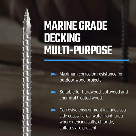 #10 x 3 Marine Grade Type 316 Stainless Steel Wood Screws - 300 Pack with T25 Bit - Torx Flat Head Type 17 Point Ideal for Decks, Fences, and Coastal Construction.