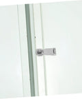 Stainless steel door latch hasp mounted on white door frame; marine-grade heavy-duty hardware.