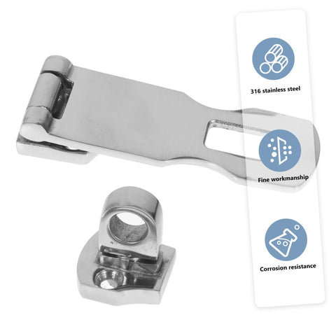 Front view of ABOOFAN marine-grade stainless steel door latch hasp set with mounting block (two-piece).