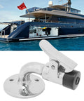 Door stopper latch set, marine-grade 316 stainless steel with chrome finish, boat/yacht use, close-up
