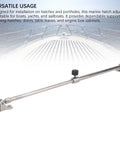 Side view of OVAQUIXI stainless steel boat hatch window adjuster with end brackets and center knob; adjustable 9.8–17 in.