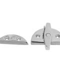 Two-piece round turn-button twist latch in mirror-finish marine-grade stainless steel; front and side views for hatches.
