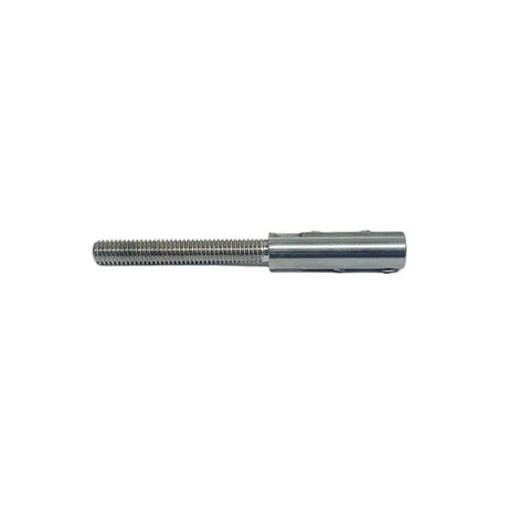 Marine Grade Threaded 3 8 16 Set Screw Stud For One Quarter Inch Stainless Wire, side view showing threads and cylindrical body.