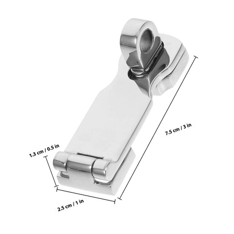 Marine-grade stainless steel gate latch with swivel padlock eye, 75x25mm for boat doors and gates