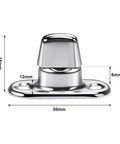 Front view of marine-grade chrome twist-lock fastener with mounting base plate for canvas, 30mm wide.