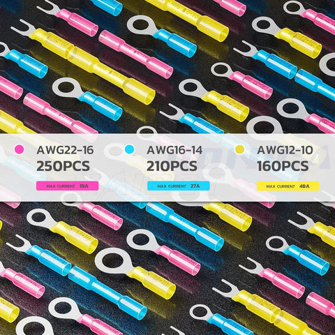 620 Piece Marine Grade Heat Shrink Wire Butt Connectors Kit For 22-10 AWG Tinned Red Copper Electrical Wire Connectors in 3 Colors