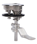 Stainless steel flush floor lock for marine hatch with spring-loaded latch and cam lever