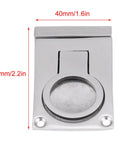 Front view of KAIXINM stainless steel ring-handle flush hatch latch, 316 marine-grade, mirror-polished; 40mm wide, 57mm tall.