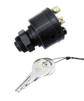 Black cam lock cylinder with mounting nut and two silver keys on a cord