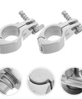 Two marine-grade stainless steel jaw-slide clamps for bimini canopy hardware (front view)