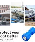 ✝️ 8" Heavy Duty Marine Keel Roller Blue Bow Roller Bow Stop for Boat Trailers shown with boats on trailers for smooth towing