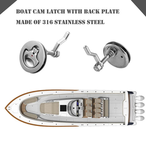 Marine Grade 316 Stainless Steel Boat Cam Latch With Flush Pull Handle And Adjustable Locking Arm Height Back Plate And Automatic Hatch Latches Pack Of Two