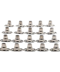 Front view of 20 marine-grade stainless steel twist-lock fasteners with knob eyelets and washers