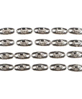 Top view of 20 silver marine-grade oval twist-lock fasteners with knob eyelets