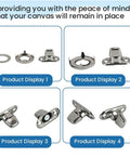 Twist Lock fasteners set for canvas, marine-grade stainless steel; 50 sets with turn buttons, rings and bases; Amazon.
