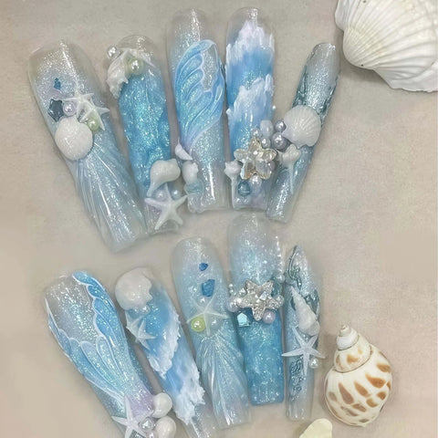 Marine Elements Nail Mold Set Silicone Molds For 3D Nail Art With Shells Anchors Starfish Wave Designs Teeth And Wind Chimes displayed