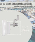 Side view of Marine Grade White Nylon Boat Cam Latch With O Handle Flush Mount Fits Two And A Half Inch Hole Non Locking Latch Durable Marine Hardware For Doors Deck Compartments.