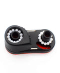Front view of Avejjbaey nylon rope clamp cleat, black with red base, ball-bearing assemblies for marine use