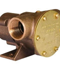 Side view of 777-9001 Marine Pulley Driven Flexible Impeller Pedestal Mount Pump, bronze body, visible 1" NPT port.