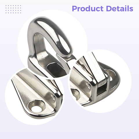 Stainless steel spring snap hook; heavy-duty marine-grade with locking latch, close-up views.