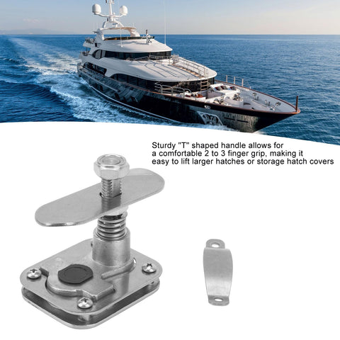 Square cam latch with T-handle for boat hatch; stainless steel marine latch with mounting plate